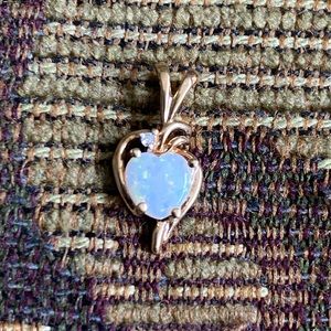 Solid 10k Gold Gen. Diamond Natural Heart Opal Pendant. Elegant & exquisite!